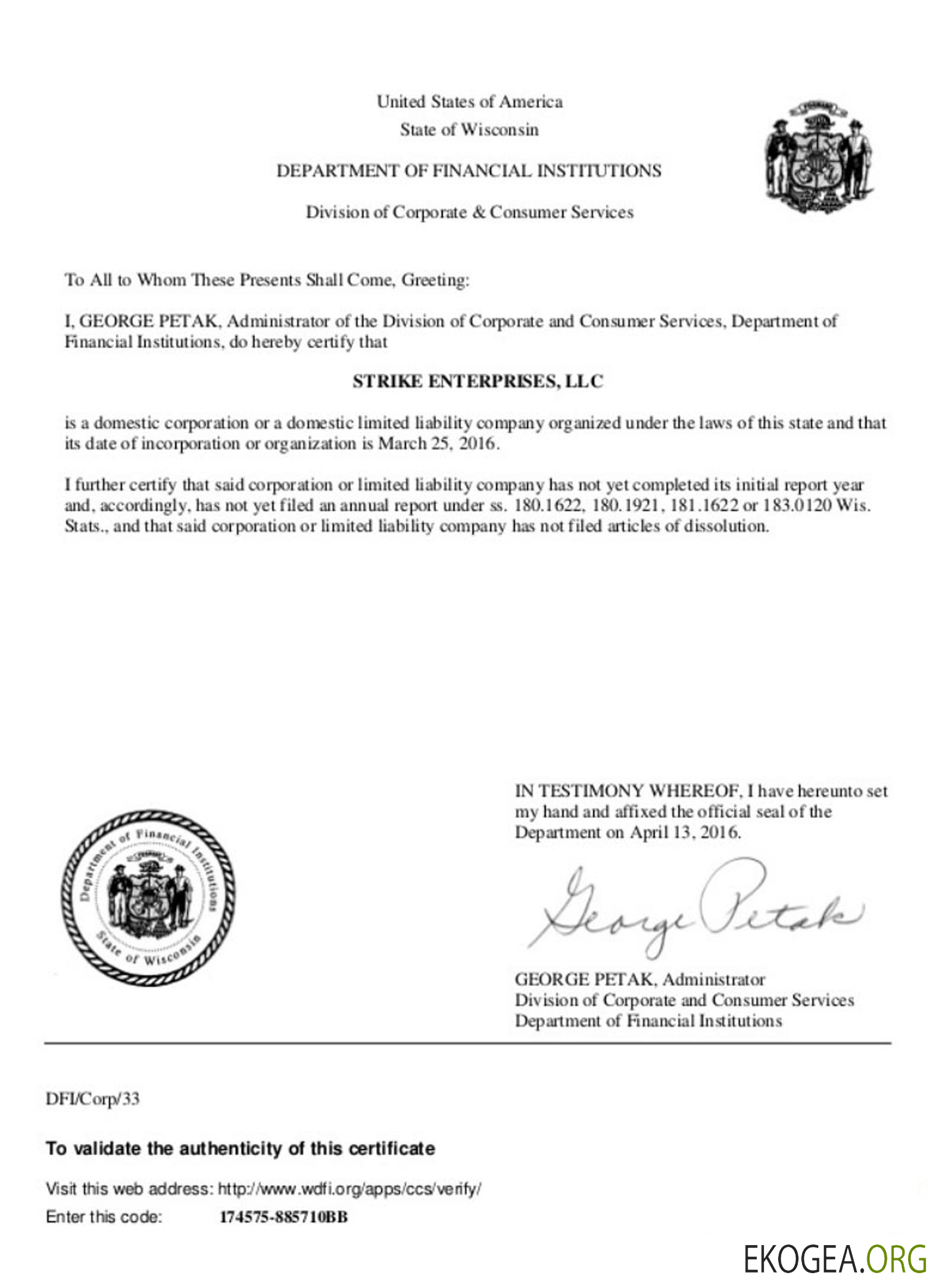 Certificat de bonne réputation aux États Unis, Wisconsin